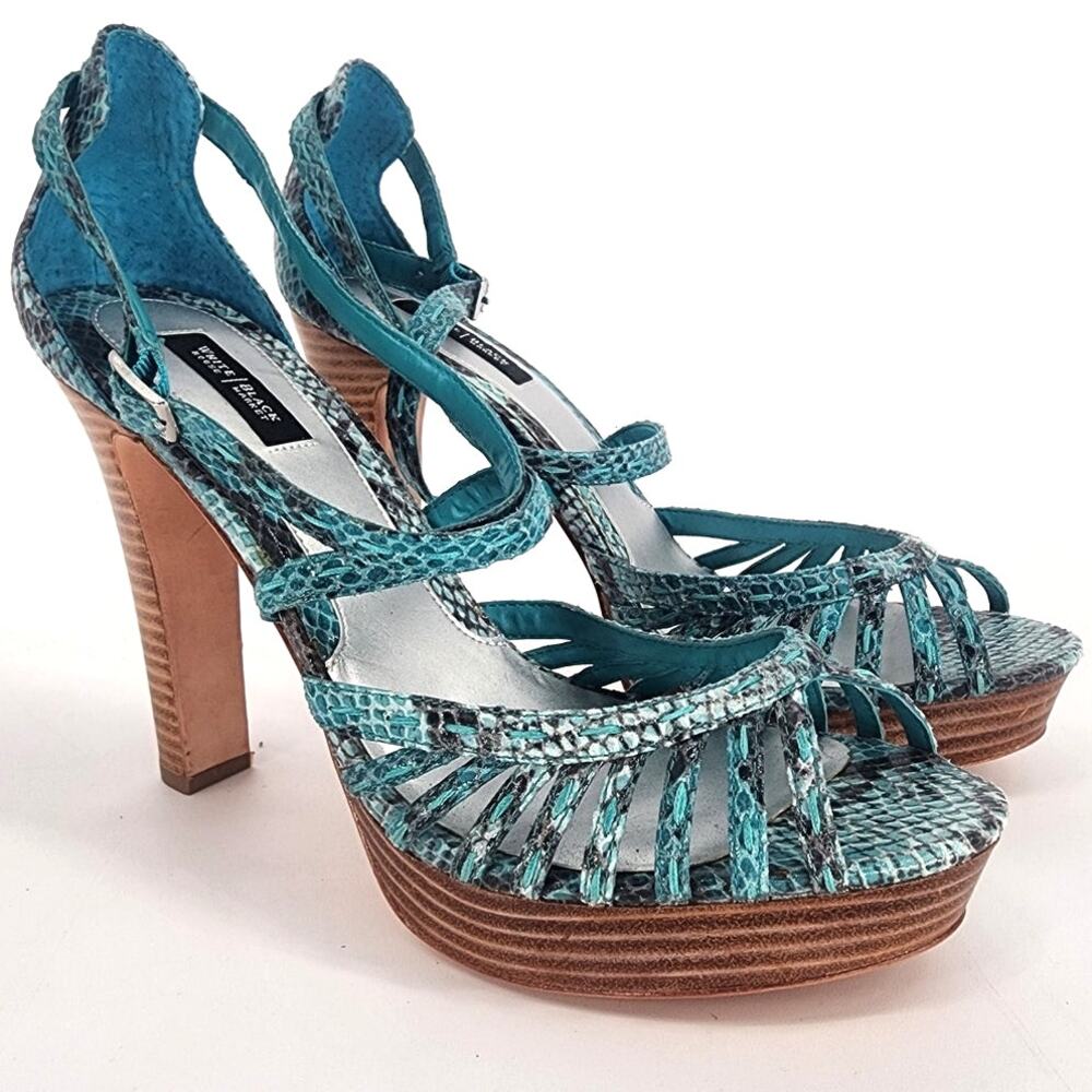 White House Black Market Emilia Teal Snakeskin Platform Sandals Women's Size 10M - Picture 2 of 12
